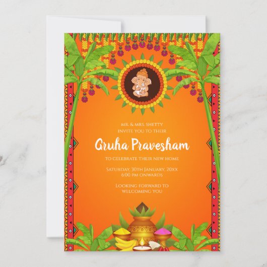 グリハプラヴェーシャム招待状 インドの新築祝い招待状 招待状 (正面)