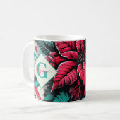グリパーソナライズされたンジーポインセチアフローラグラフィティ コーヒーマグカップ (正面左)