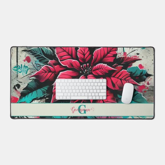 グリパーソナライズされたンジーポインセチアフローラグラフィティ デスクマット (キーボード&マウス)