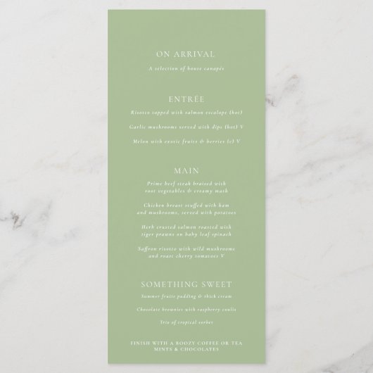 グリビレアの水彩花イラストを使ったグリーンの結婚式メニュー メニュー (裏面)