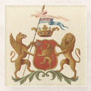 グリフィンおよびライオンが付いている荘厳なHeraldicバッジ ガラスコースター