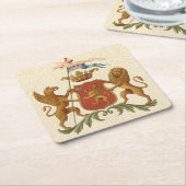 グリフィンおよびライオンが付いている荘厳なHeraldicバッジ スクエアペーパーコースター (アングル)