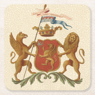 グリフィンおよびライオンが付いている荘厳なHeraldicバッジ スクエアペーパーコースター