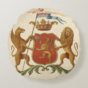 グリフィンおよびライオンが付いている荘厳なHeraldicバッジ ラウンドクッション