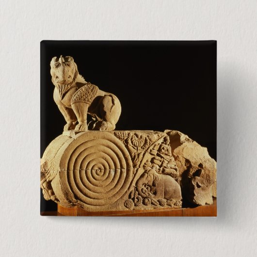 グリフィンとの淡黄色の砂岩architrave、Sanchi、MP 缶バッジ (正面)