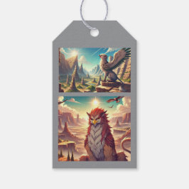 グリフィンとドラゴンと荒涼とした風景 ギフトタグ