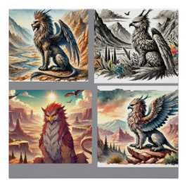 グリフィンとドラゴンと荒涼とした風景 ポスター
