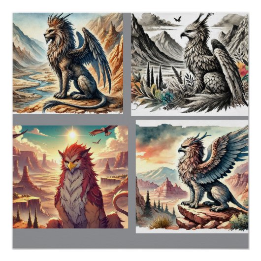 グリフィンとドラゴンと荒涼とした風景 ポスター (正面)