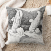 グリフィンの彫刻 モノクロ 鉛筆アート クッション (ブランケット)