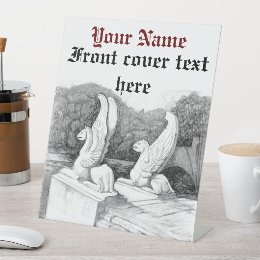 グリフィンの彫刻 モノクロ 鉛筆アート 台座サイン (インサイチュ)