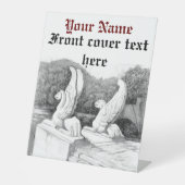 グリフィンの彫刻 モノクロ 鉛筆アート 台座サイン (正面)