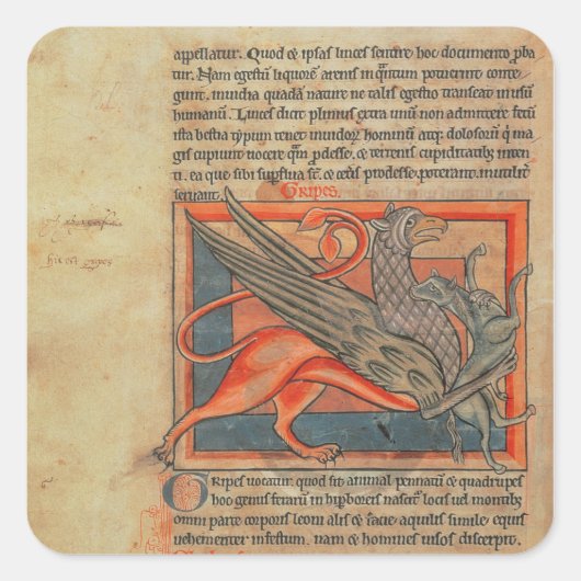 グリフィンの文字のイラストレーションのページ スクエアシール (正面)