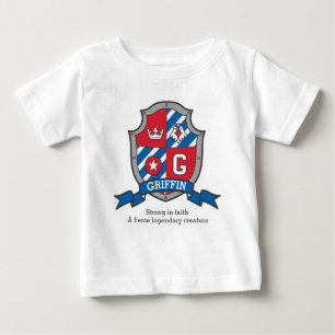 グリフィンの男の子は意味手紙Gの騎士を盾と名前を挙げます ベビーTシャツ