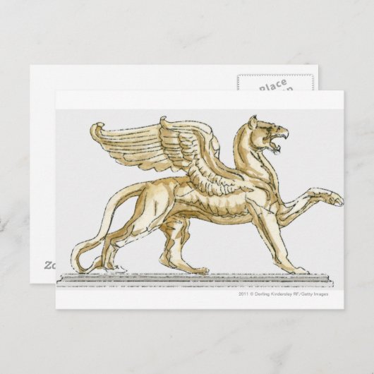 グリフィン像のイラストレーション ポストカード (正面/裏面)