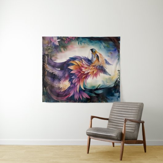 グリフィン夜数々のの森の色の水色 タペストリー (インサイチュ(横))