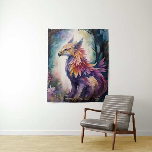 グリフィン夜数々のの森の色の水色 タペストリー (インサイチュ)