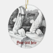 グリフィン彫刻モノクロ鉛筆アート セラミックオーナメント (左)