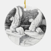 グリフィン彫刻モノクロ鉛筆アート セラミックオーナメント (裏面)