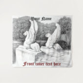 グリフィン彫刻モノクロ鉛筆アート タペストリー (正面(横))