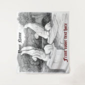 グリフィン彫刻モノクロ鉛筆アート タペストリー (正面)