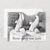 グリフィン彫刻モノクロ鉛筆アート ポストカード (正面/裏面)