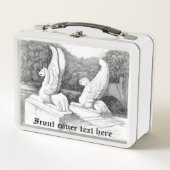 グリフィン彫刻モノクロ鉛筆アート メタルランチボックス (正面)