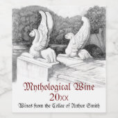 グリフィン彫刻モノクロ鉛筆アート ワインラベル (シングルラベル)