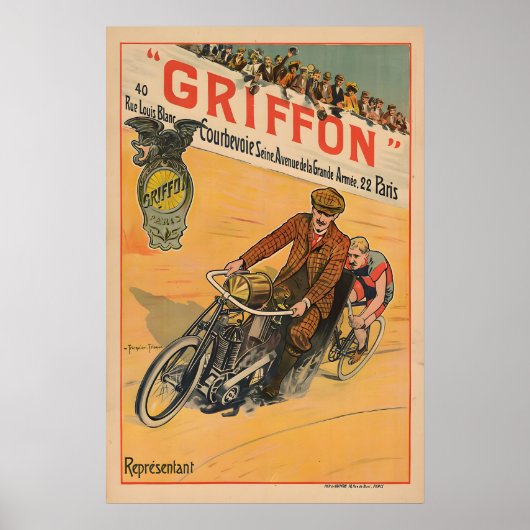 グリフォン ビンテージ 自転車 ポスター 印刷 (正面)