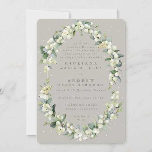 グリフォーマルージュスノーベリー+ユーカリプトゥスウィンターウェディング 招待状 (正面)