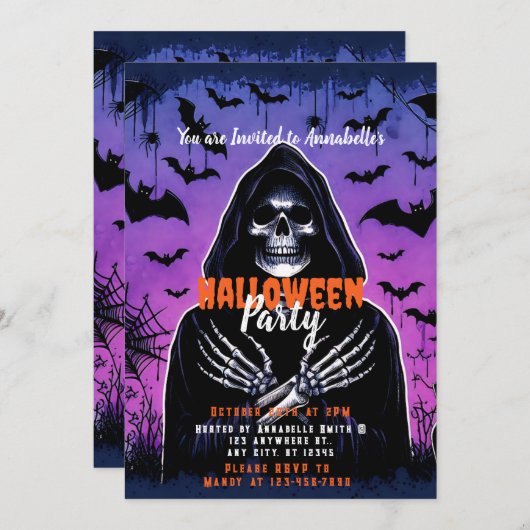 グリムリーパーこうもりスカイハローウィンパーティ 招待状 (正面/裏面)