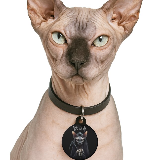 グリムリーパー スフィンクス猫 おもしろい ペット　ネームタグ (Sphynx Cat Grim Reaper Pet ID tag)