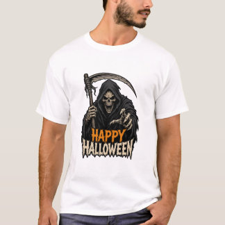 グリムリーパー ハッピーハロウィン スケアリー ホラー グラフィック Tシャツ