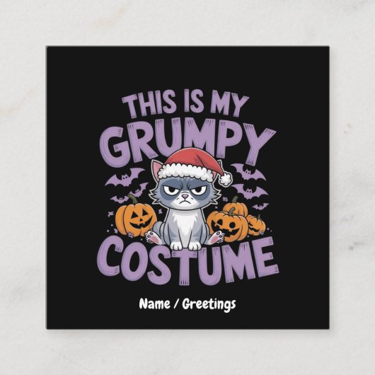 グリム猫のハロウィンコスチューム 楽しいホリデーアニマル スクエア名刺 (正面)