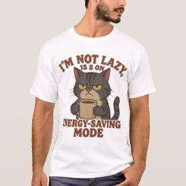 グリム猫の「節電モード」面白い引用デザイン Tシャツ