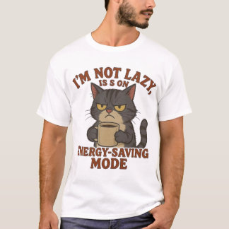 グリム猫の「節電モード」面白い引用デザイン Tシャツ