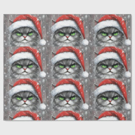 グリム顔（グレー）のクリスマス猫 ラッピングペーパー