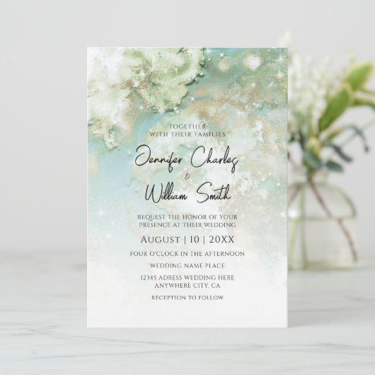 グリモダンエレガントーン金ゴールド大理石グラデーション 招待状 (スタンド正面)