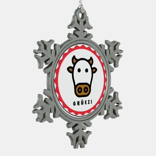グリュエジ – キュートスイス牛スノーフレークフレームオーナメント スノーフレークピューターオーナメント (左)