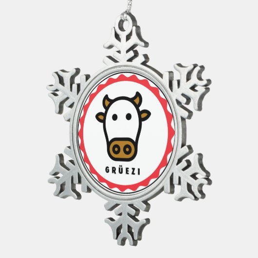 グリュエジ – キュートスイス牛スノーフレークフレームオーナメント スノーフレークピューターオーナメント (右)