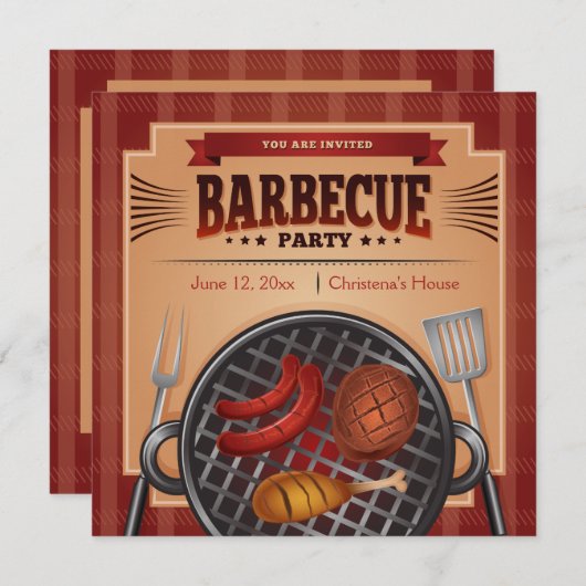 グリリングタイムBBQパーティの招待状 招待状 (正面/裏面)