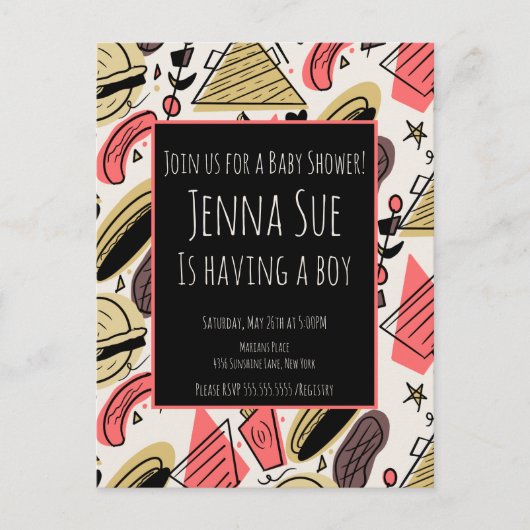 グリリング夏BBQドードルベビーシャワー ポストカード (正面)