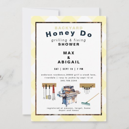 グリリング&固定イエローカップルのシャワー 招待状 (正面)