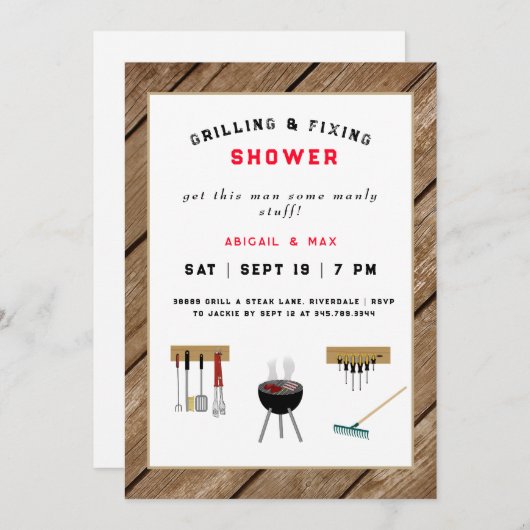 グリリング&固定カップルウェディングシャワー 素朴 招待状 (正面/裏面)