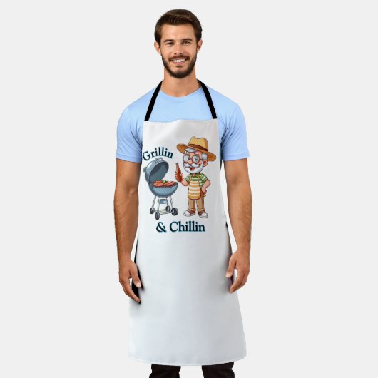 グリリン&チリン – BBQおもしろいデザインパパ エプロン (着用した状態)