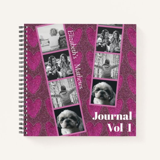 グリリーグリッターピンクハートフォトノートブック ノートブック (正面)