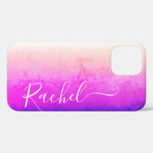 グリリーピンクパープルグラデーションウォーターカラーアート名前をカスタムする Case-Mate iPhoneケース (裏面 (横))