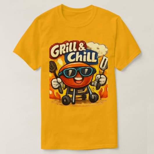 グリルしてリラックス & 笑えるBBQ Tシャツ (デザイン正面)
