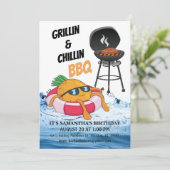 グリルでチルなBBQ 誕生日プールパーティー 招待状 (スタンド正面)