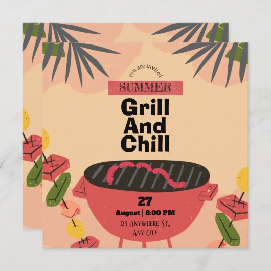 グリルとチルの招待状と発表 セーブザデート (正面/裏面)