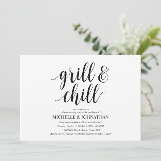 グリルと丘の引っ越し祝いパーティーパーティの招待状カード 招待状 (スタンド正面)